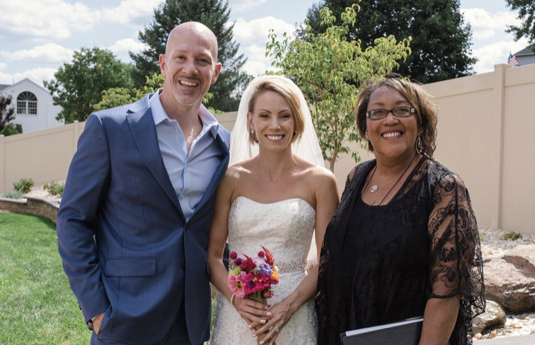 Jacqueline Smith-Bennett Celebrant from Harrisburg, PA standing with a couple on their wedding day